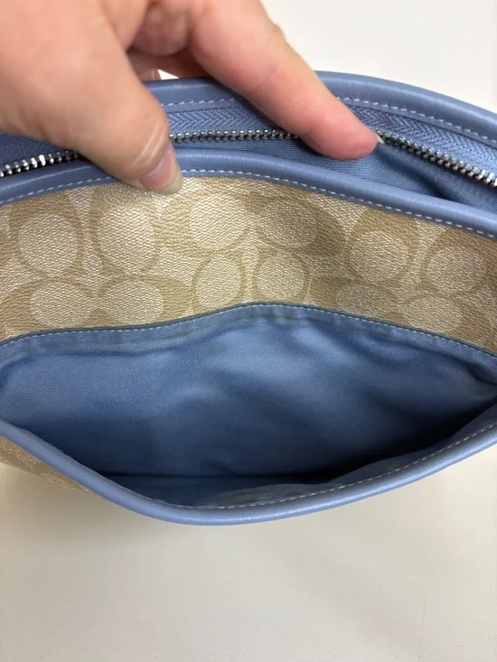 COACH Khaki Signature Crossbody and Wallet with Light Blue Trim - Picture 11 of 15